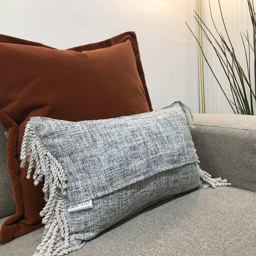 Neutral Fringed Cushion - Rectangle Double-Sided