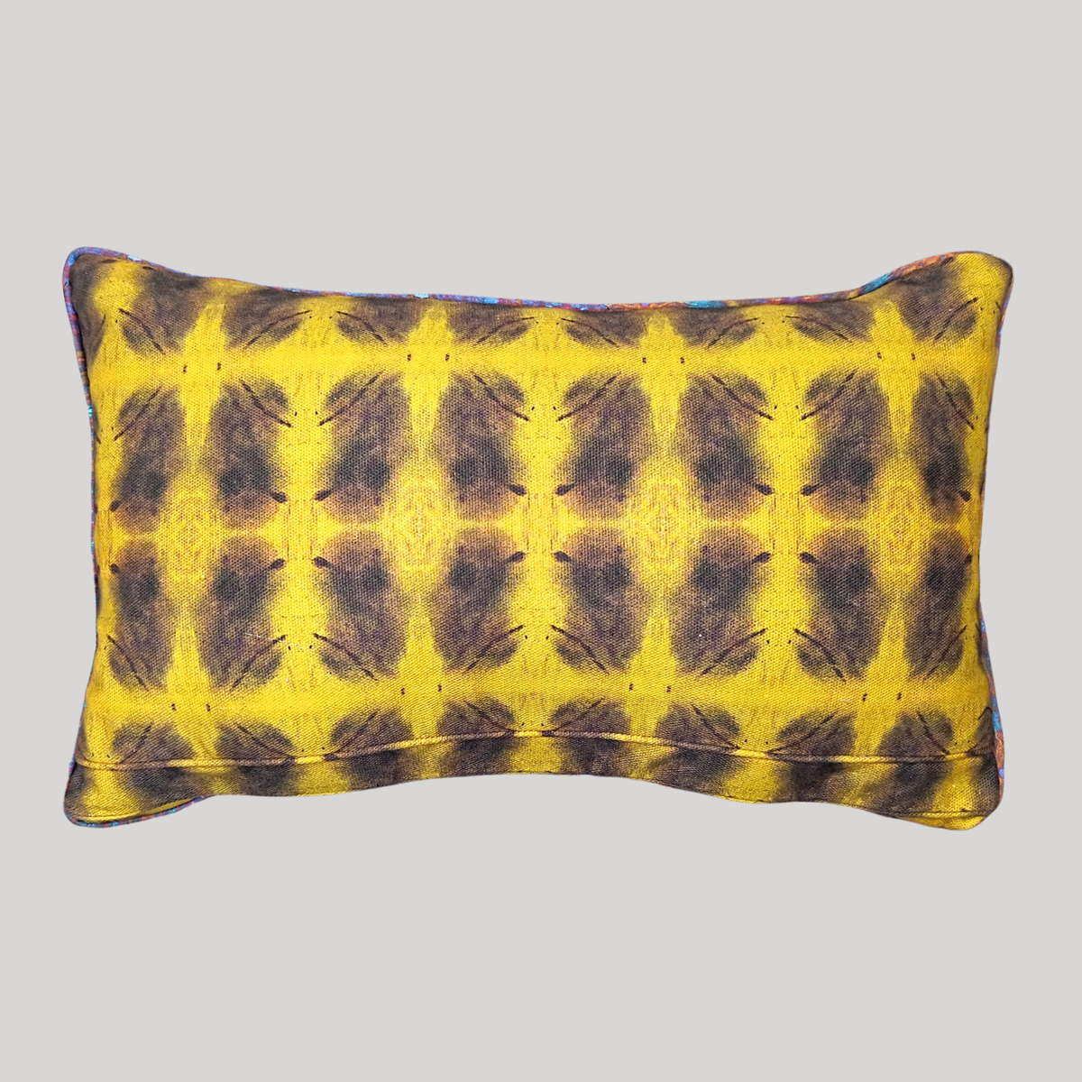 Yellow and Purple Abstract Rectangular Cushion