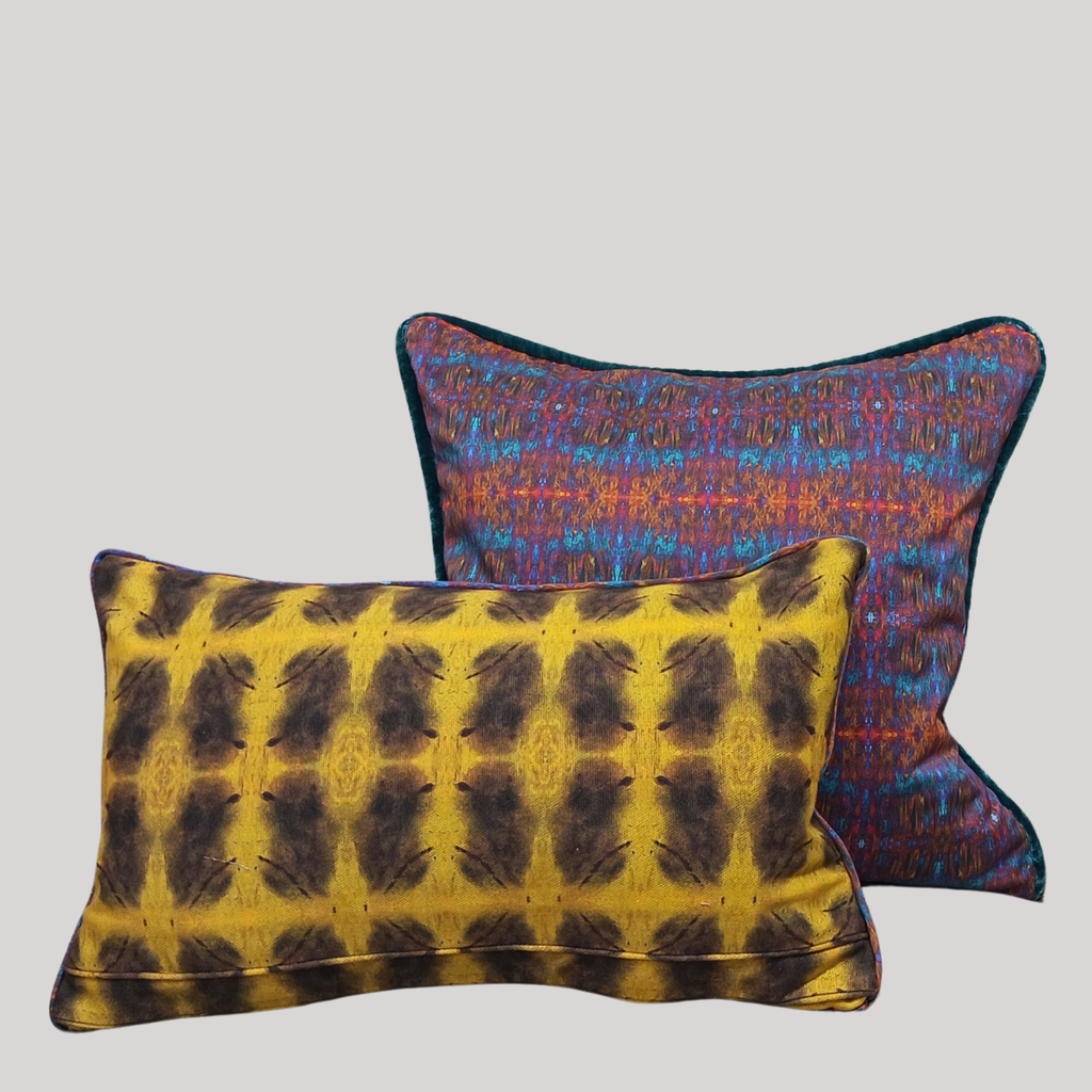 Yellow and Purple Abstract Rectangular Cushion