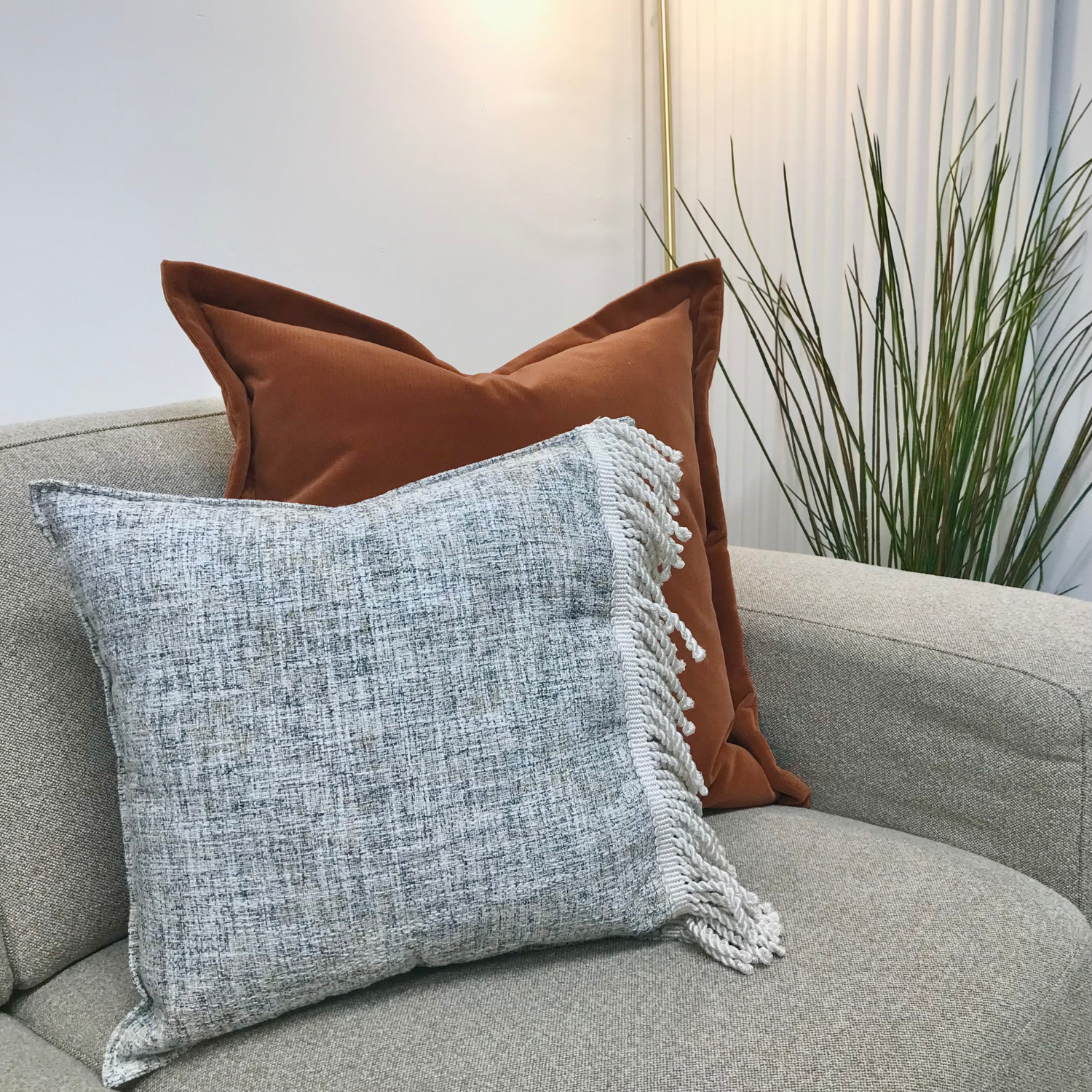 Neutral Side Fringed Cushion - Square